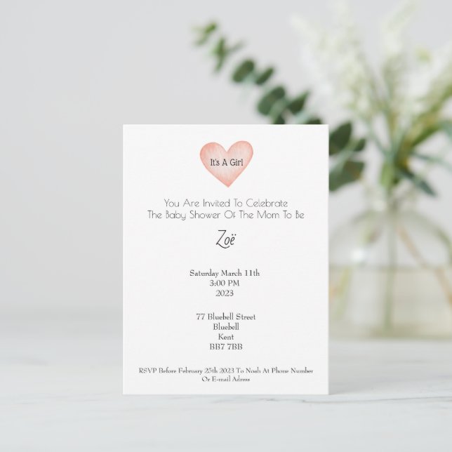 Invitation (10,8 x 14,2 cm) - Baby Shower Briefkaa Vykort (Stående Fram)