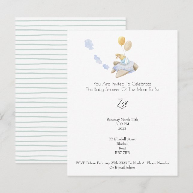 Invitation (10,8 x 14,2 cm) - Baby Shower Vykort (Fram/baksida)