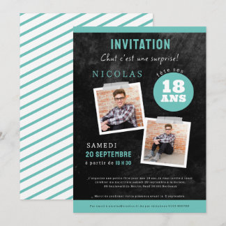  invitation 18ème anniversaire,noir deux photos inbjudningar