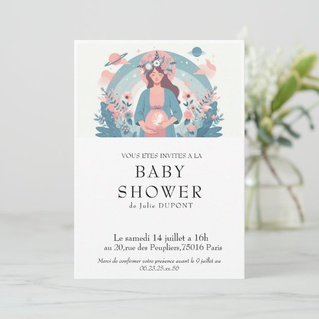 Invitation baby shower en français inbjudningar (Stående Fram)