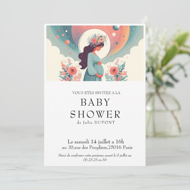 Invitation baby shower en français inbjudningar (Stående Fram)