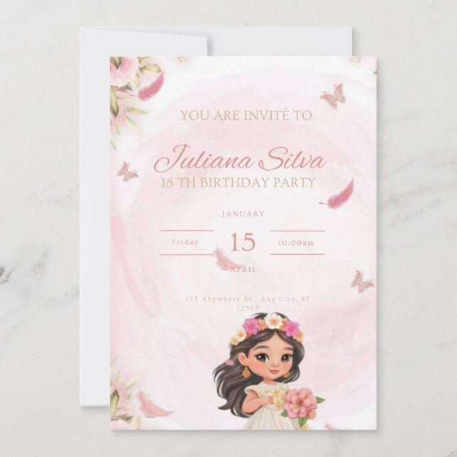 Invitation birthday for little princess  inbjudningar (Framsida)