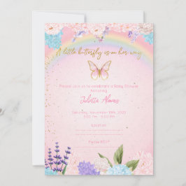 Invitation Butterflies Rainbow Flowers pink gold Inbjudningar