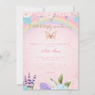 Invitation Butterflies Rainbow Flowers pink gold Inbjudningar