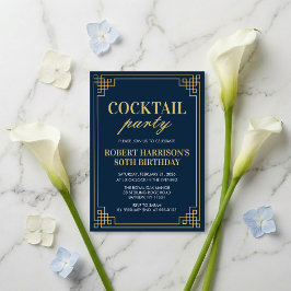 Invitation Cocktail Party Navy Gold 80th Birthday Inbjudningar