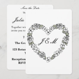 Invitation de mariage noir et blanc coeur Floral Julkort