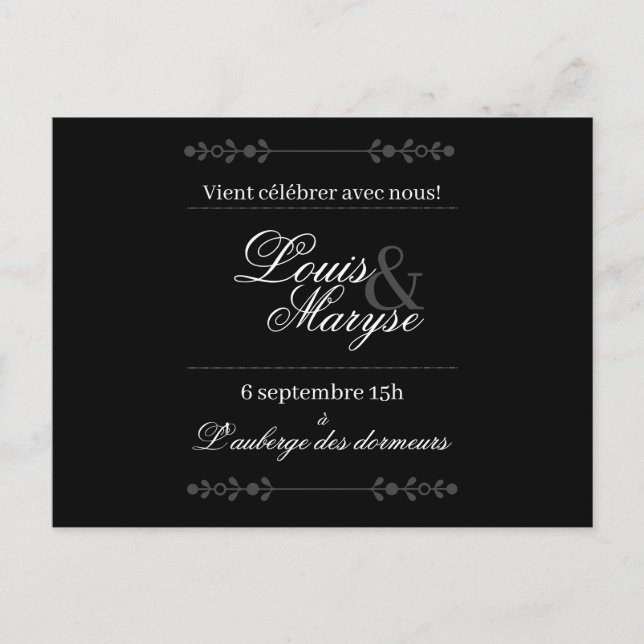 Invitation de mariages | Faire-part Inbjudan Vykort (Framsida)