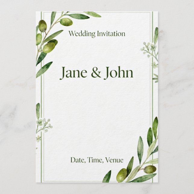 Invitation Elegant Olive Branch Green Wedding Invi Inbjudningar (Framsida)