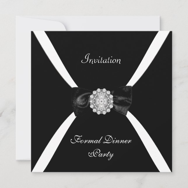 Invitation Elegant Svart Vit Flitig slips Inbjudningar (Framsida)