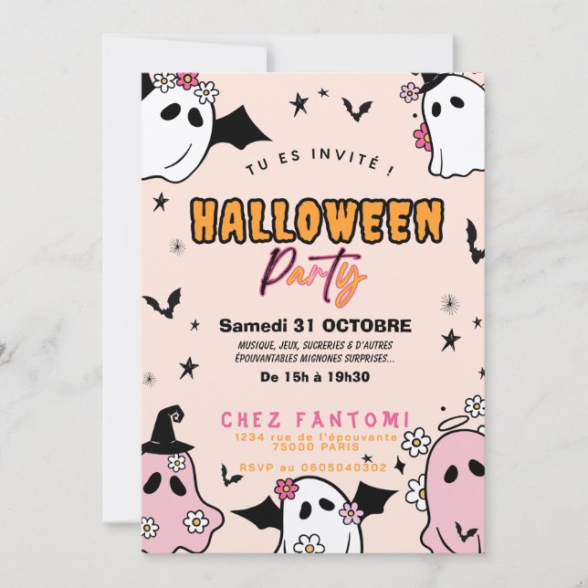Invitation Fête d'Halloween Girly Fille Inbjudningar (Framsida)