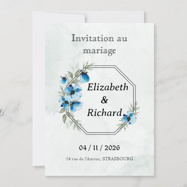 Invitation "Fleurs bleues" Inbjudningar (Framsida)