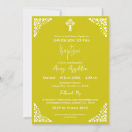 Invitation Floral Cross Baptism Yellow Inbjudningar