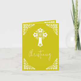 Invitation Floral Cross Christening Yellow Helgkort