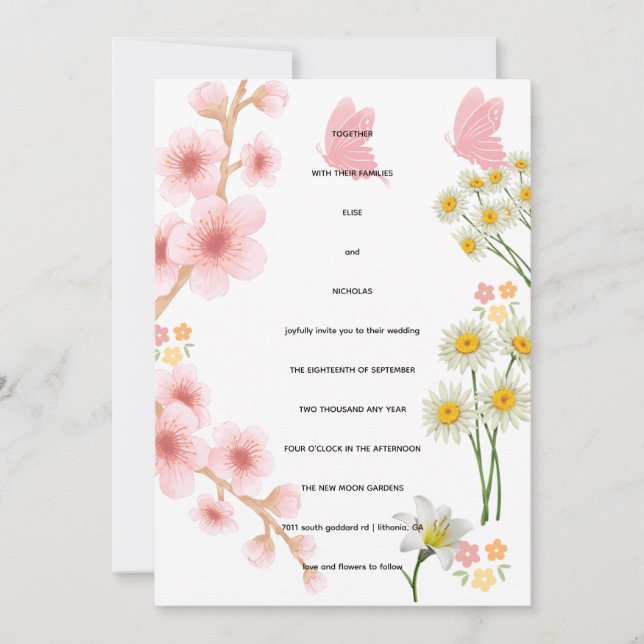Invitation florale rose et marguerites | Mariage Inbjudningar (Framsida)