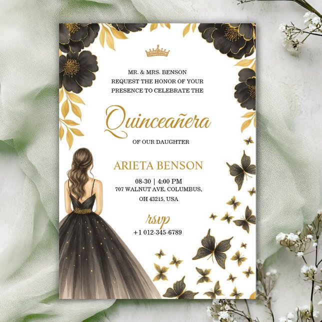 Invitation for a Quinceañera with elegant floral  Inbjudningar (Skapare uppladdad)