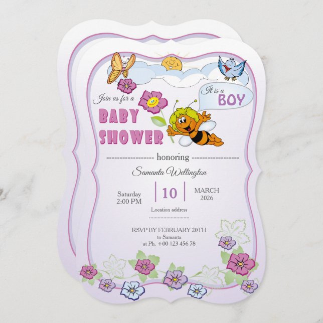 invitation for baby shower it is a boy inbjudningar (Fram/baksida)