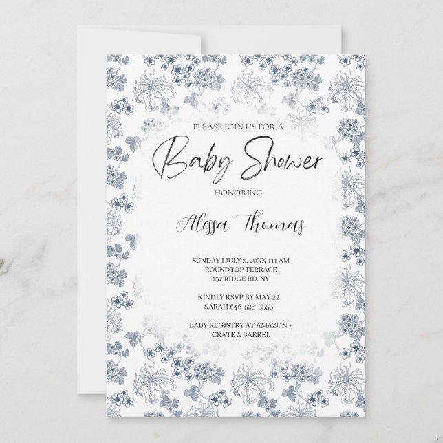 Invitation for baby shower Toile Desing-Customizab Inbjudningar (Framsida)