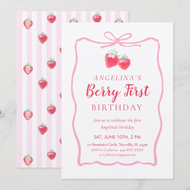 Invitation for Elegant First Birthday . Inbjudningar (Fram/baksida)