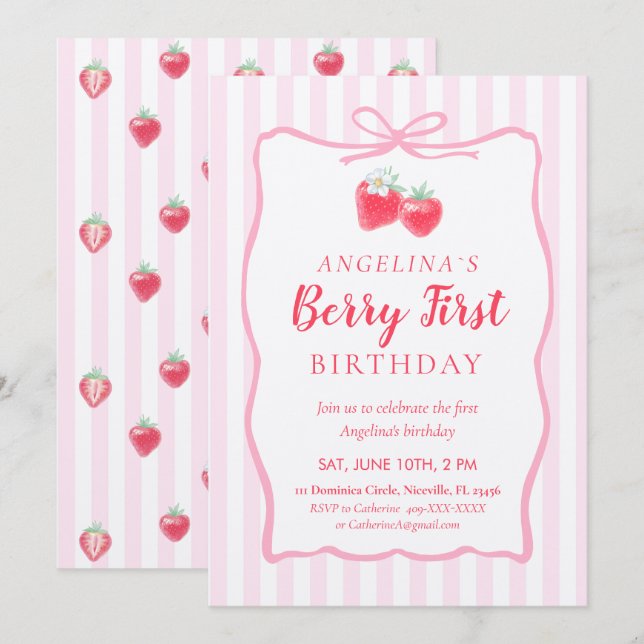 Invitation for Elegant First Birthday . Inbjudningar (Fram/baksida)