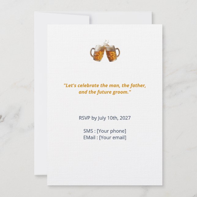 Invitation Groom Shower - Thème Bière Artisanale Tack Kort (Baksida)