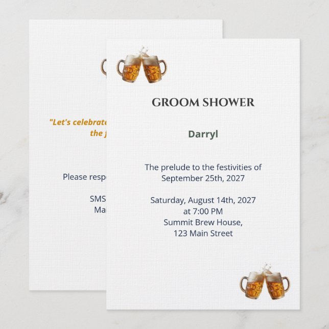 Invitation Groom Shower - Thème Bière Artisanale Tack Kort (Fram/baksida)