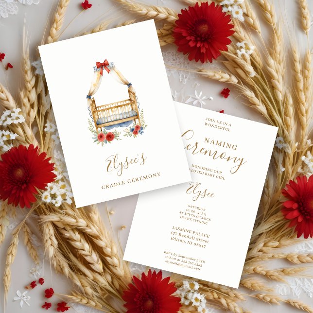 Invitation Inbjudningar (Cheerful Stylish Watercolor Romantic Crib Naming Ceremony Invitation Card.)