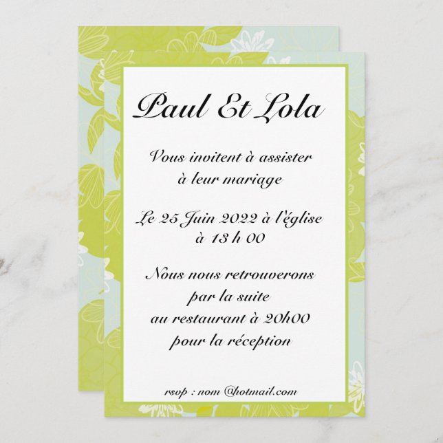 invitation mariage inbjudningar (Fram/baksida)