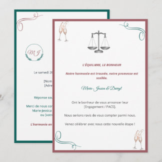 Invitation PACS ou Fiançailles Chic Inbjudningar