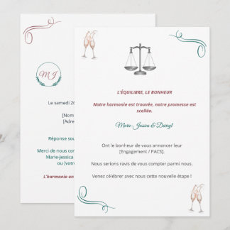 Invitation PACS ou Fiançailles Chic Inbjudningar