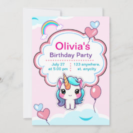 Invitation Personnalisée Licorne Anniversair tout  Inbjudningar
