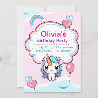 Invitation Personnalisée Licorne Anniversair tout Inbjudningar