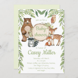 Invitation Rustic Woodland Forest Animal Baby show Inbjudningar