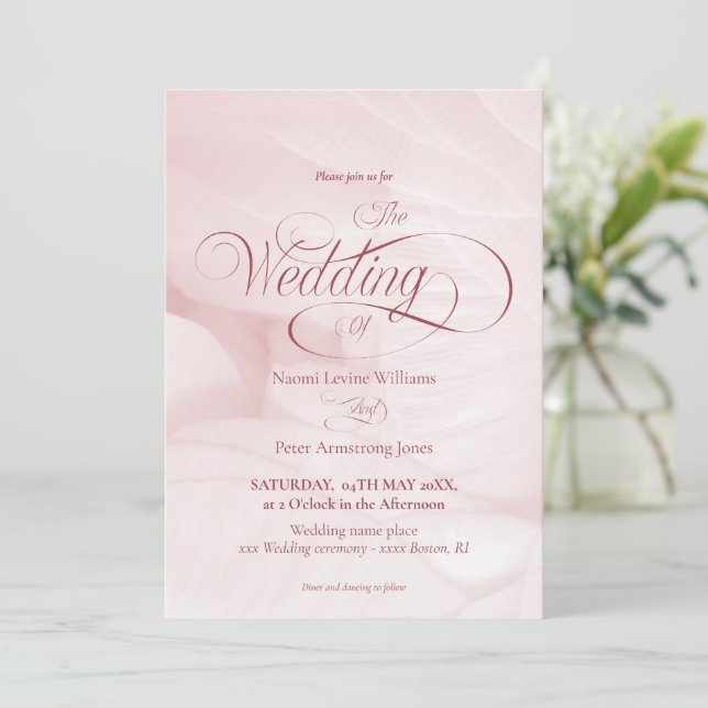 Invitation simple de mariage pivoine rose inbjudningar (Stående Fram)