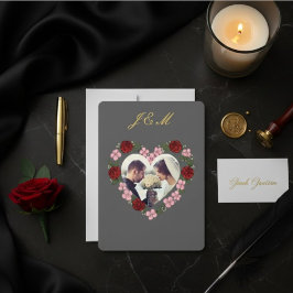 Invitation Slate Grey Gold Rose Heart Wedding Inbjudningar