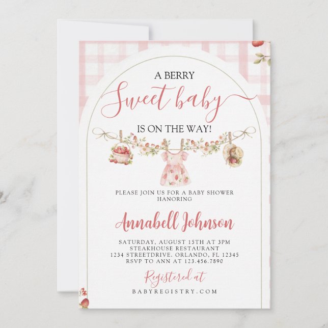 Invitation to a baby shower with a berry theme inbjudningar (Framsida)