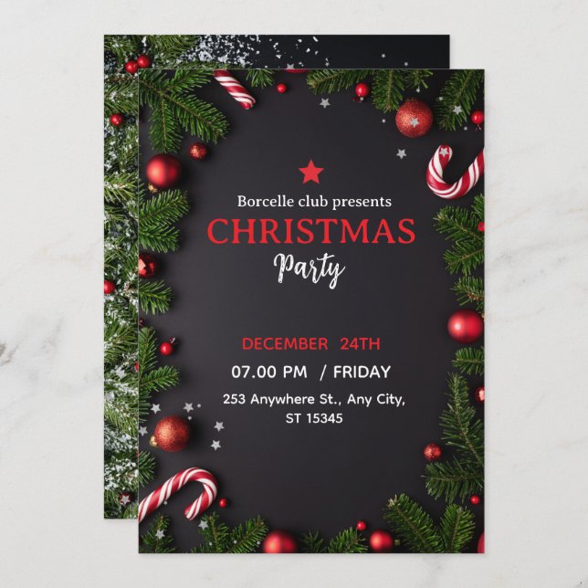 Invitation to a rustic Christmas party with a beau Inbjudningar (Fram/baksida)