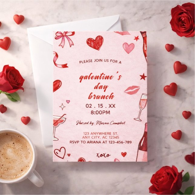 Invitation to brunch at Galentine's pink coquettis Inbjudningar (Skapare uppladdad)