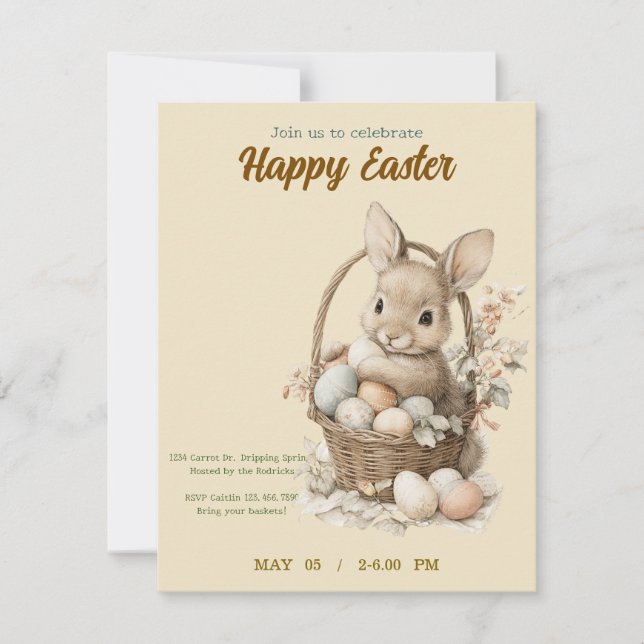 invitation to Easter with   cute Rabbit OSA Kort (Framsida)