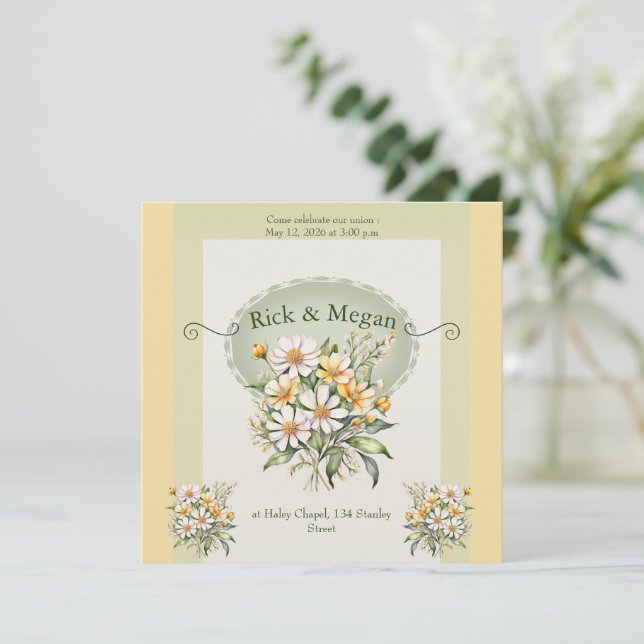 Invitation wedding card, daisies charm inbjudningar (Stående Fram)