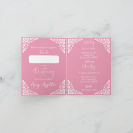 Invitation (write) Floral Cross Baptism Rose Pink Helgkort