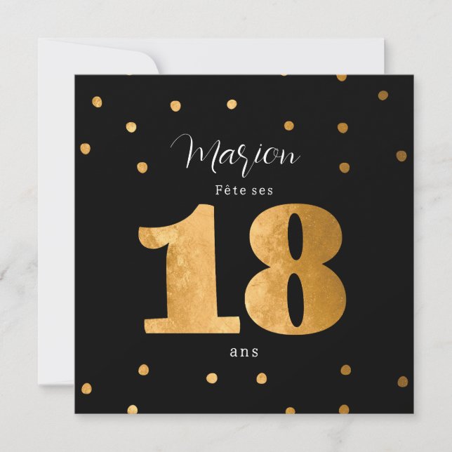 invitationpersonnal 18 ans anniversaire noir et or inbjudningar (Framsida)