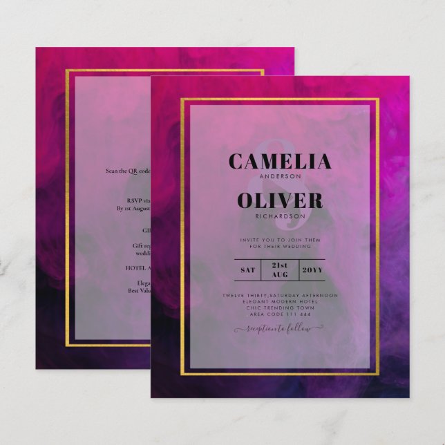 INVITE FÖR INVITE FÖR Magenta Plum Lila BLÄCK Wedd (Fram/baksida)