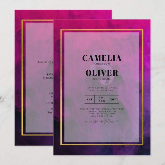 INVITE FÖR INVITE FÖR Magenta Plum Lila BLÄCK Wedd Inbjudningar (Fram/baksida)