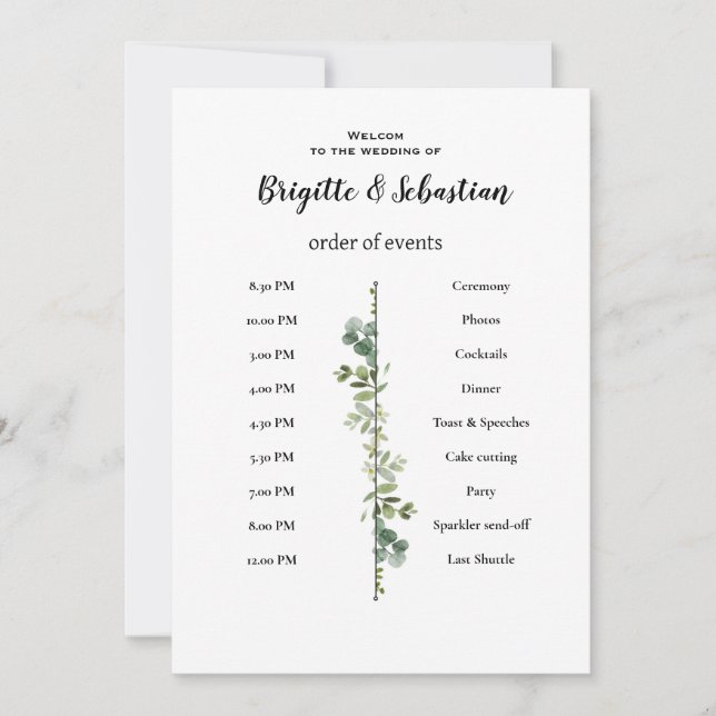 Invite Mariage Rustique Blanche  Ordre du Jour Élé Inbjudningar (Framsida)