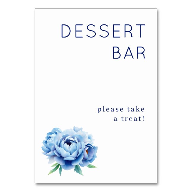 Inviting Navy Floral Dessert Sign Bordsnummer (Framsidan)