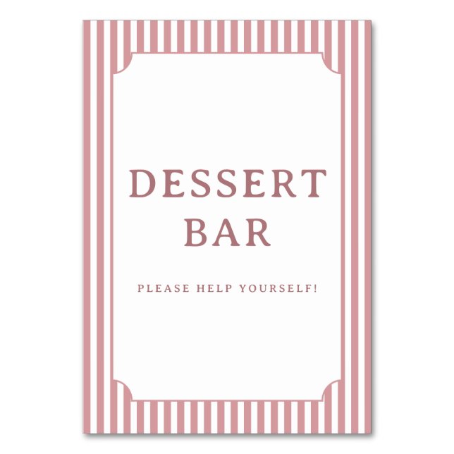 Inviting Pink Striped Dessert Bar Sign Bordsnummer (Framsidan)
