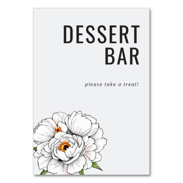 Inviting White Floral Dessert Bar Sign Bordsnummer (Framsidan)