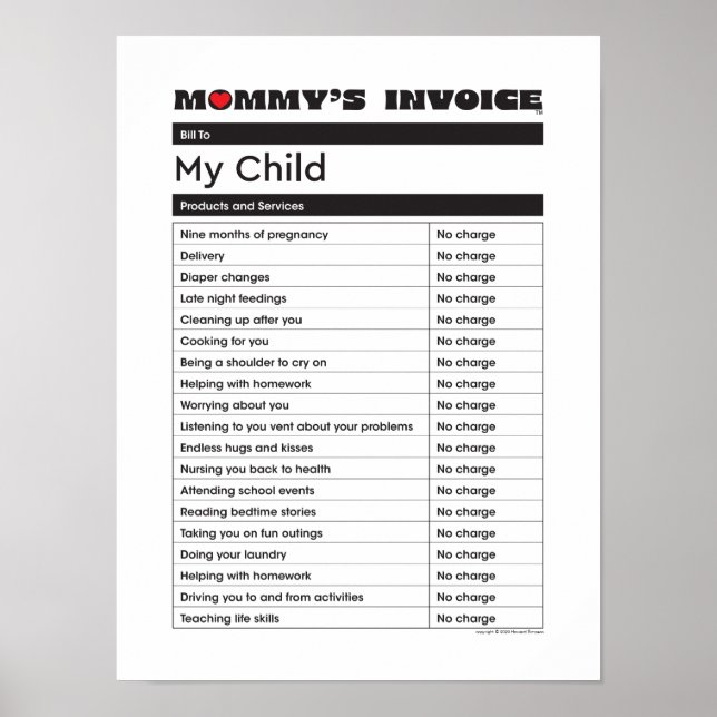 Invoice mors dag Kärlek - Gift för Mamma Poster (Framsidan)