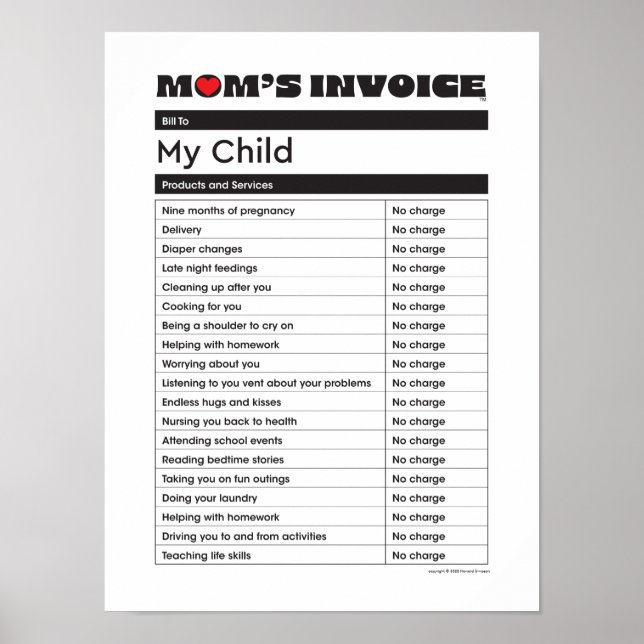 Invoice mors dag Kärlek Mamma - Gift Poster (Framsidan)