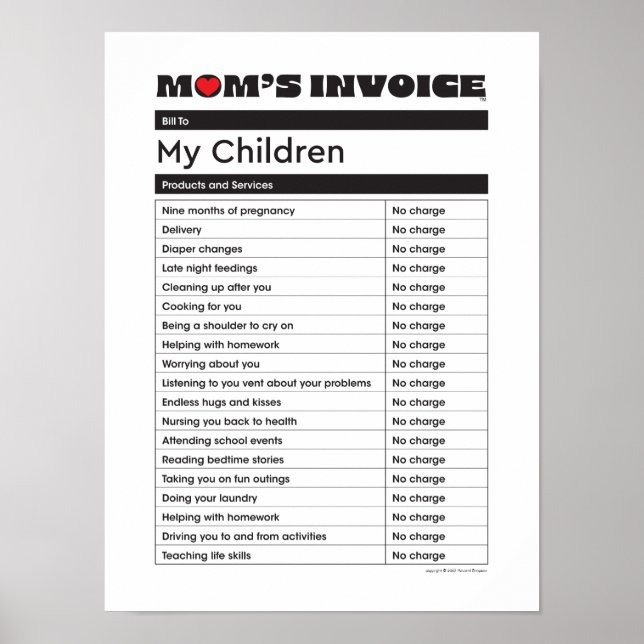 Invoice mors dag Kärlek Mamma - Gift Poster (Framsidan)